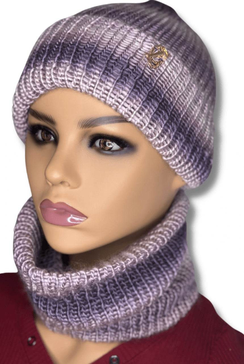 Purple ombré double layered beanie & neck warmer set
