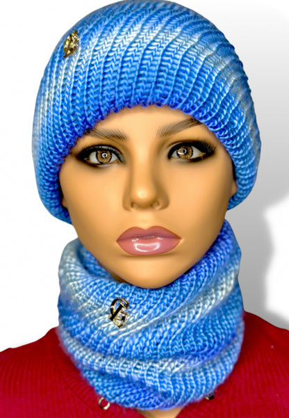 Ocean blue snug double layered beanie and neck warmer set
